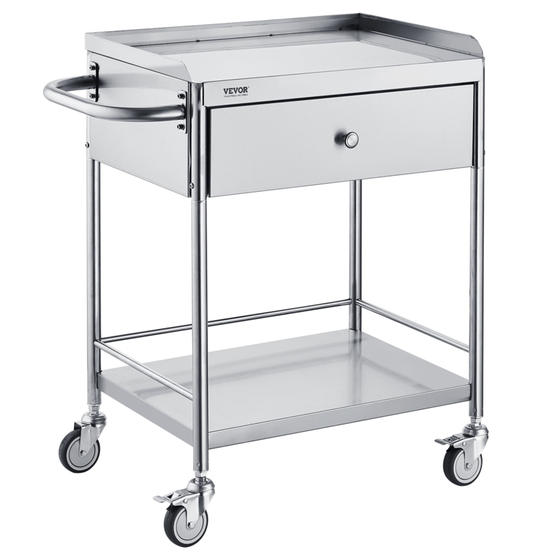 Utility Cart Single Drawer Stainless Steel Industrial Kitchen Trolley
