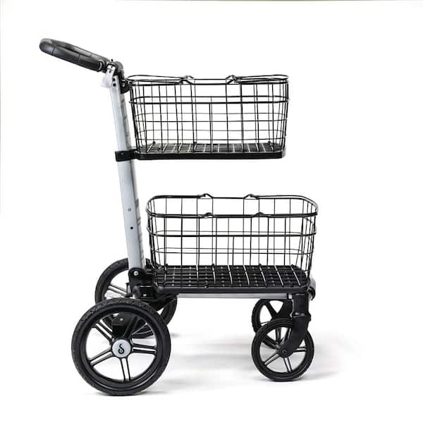 Utility Cart, Transport Tray, Two-Tier Wire Storage, Spoked Wheels