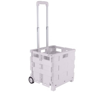 Utility Cart White Plastic Crate Telescoping Handle Foldable