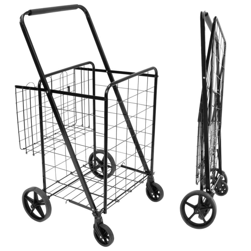 Utility Cart with Rear Basket, Wire Mesh, Rolling Metal Utility Basket