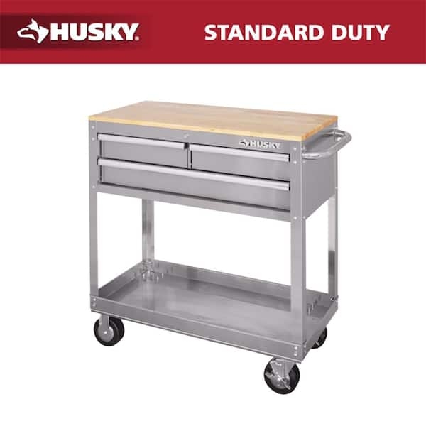 Utility Cart Wood Top Stainless Steel Industrial Mobile Workbench