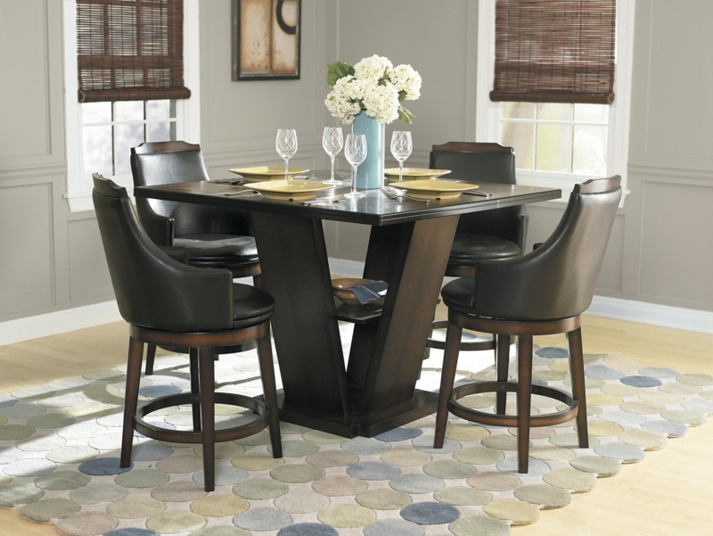 V-Shaped Pedestal Counter Height Dining Set with Swivel Barrel Chairs