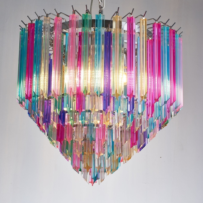 V-Shaped Rainbow Chandelier with Ribbed Glass Prisms