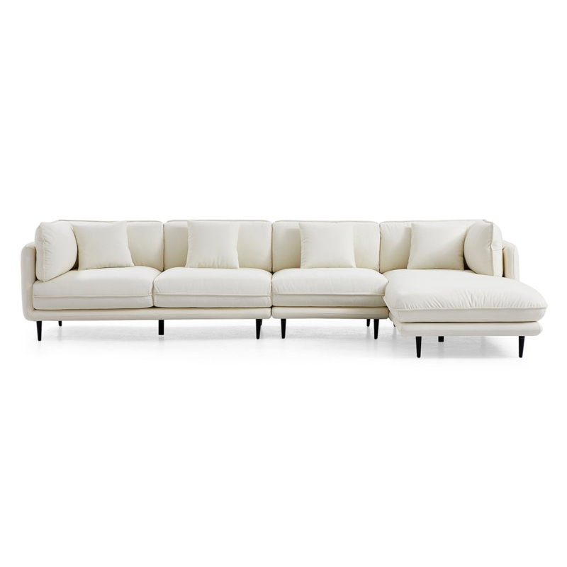 Vanilla White Sectional Sofa with Slim Track Arms and Tapered Legs