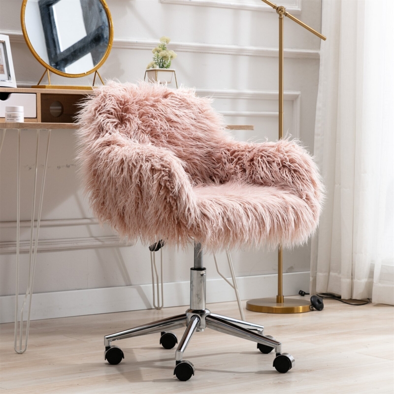 Vanity Chair featuring Long Pile Shag Faux Fur in Dusty Rose