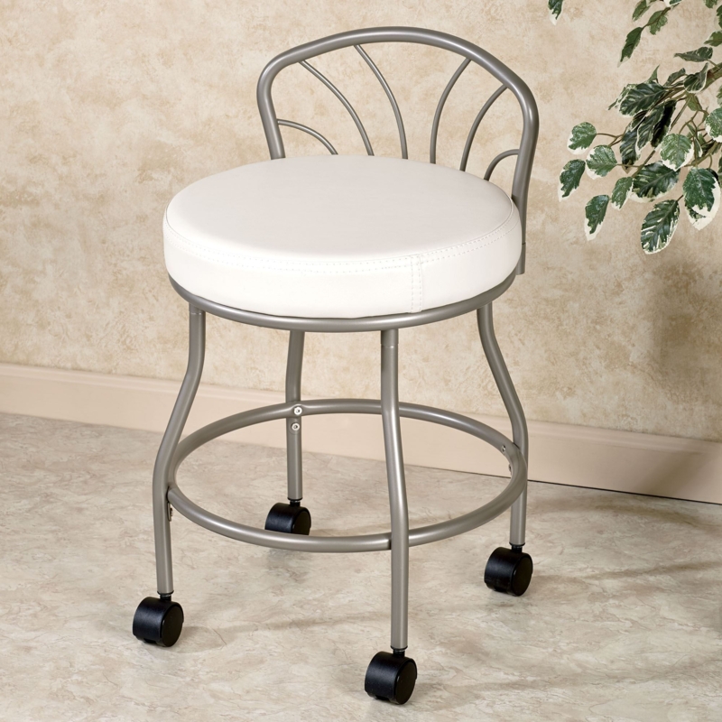 Vanity Chair featuring Unique Flared Back and Powder Coat Nickel Finish