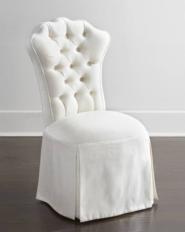 Vanity Chair: Ivory, Scalloped Back, Kick Pleat Skirt, Diamond Tufting