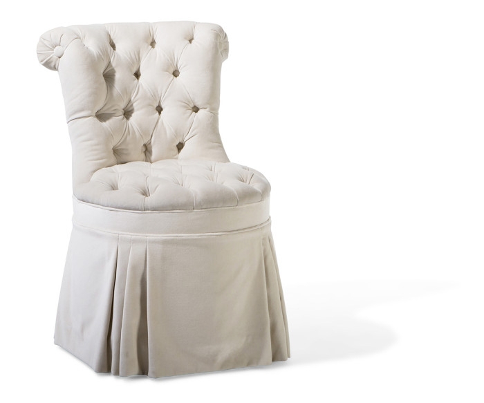 Vanity Chair: Luxury Cream, Rolled Top Backrest, Diamond Tufting