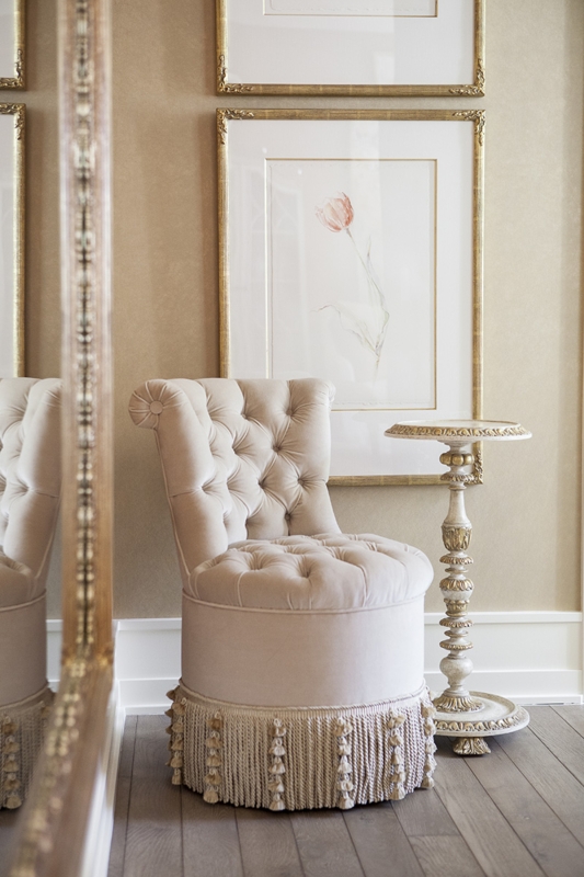Vanity Chair: Luxury Tufted Seat with Bullion Tassel Fringe Skirt