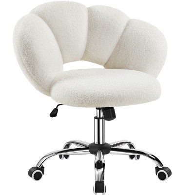 Vanity Chair White Boucle Upholstery on Polished Chrome Base