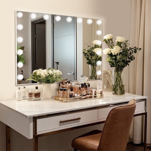 Vanity Mirror Large LED Perimeter Lighting, Gold Accents, Glam Setup