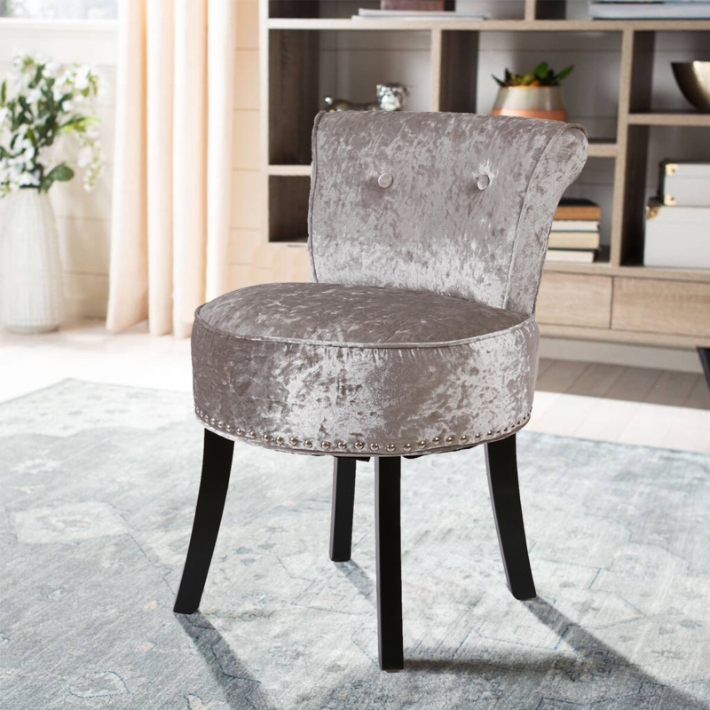 Vanity Stool in Crushed Velvet with Glam Nailhead Trim