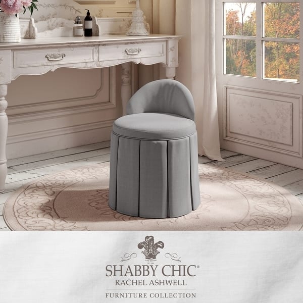Vanity Stool: Shabby Chic Grey, Fluted Slipcover, Curved Backrest