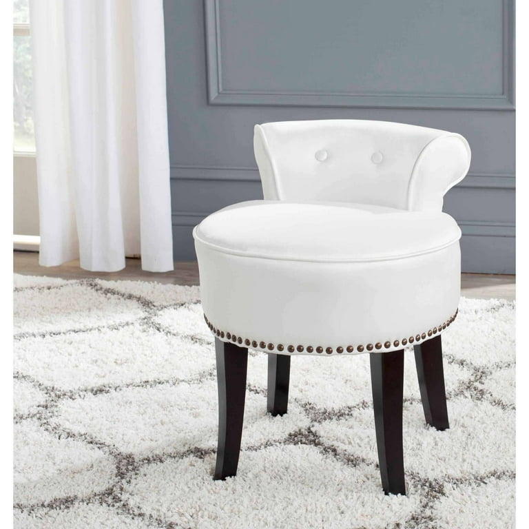 Vanity Stool: White Contemporary Glam, Winged Back, Nailhead Trim