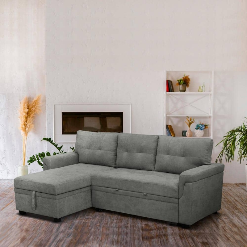 Velvet Sectional Sleeper Sofa with Tufted Back and Reversible Chaise