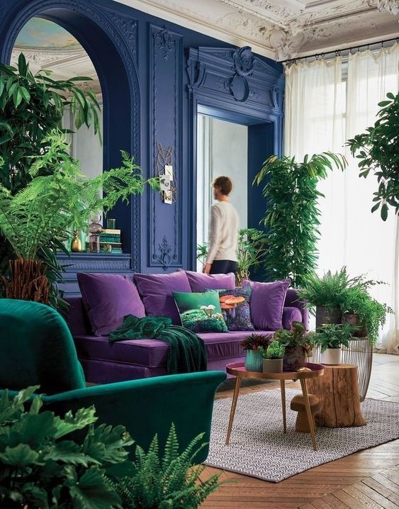Velvet Sofa Styled for a Maximalist Jewel Tone Living Room