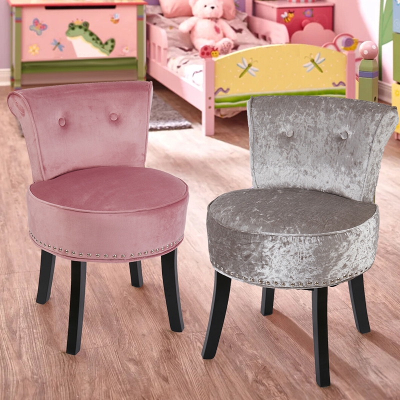 Velvet Vanity Chair with Back Upholstered Foot Stool Ottoman Tufted Accent  Chair | eBay