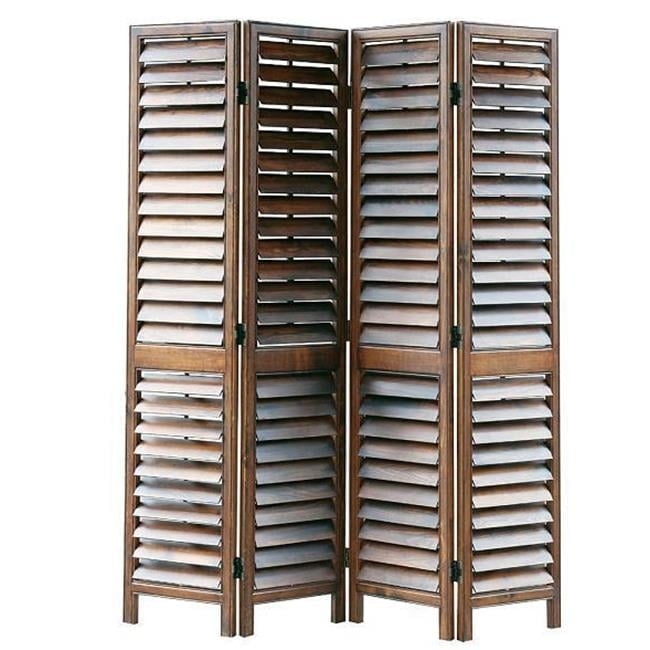 Venetian Louvered Screen Walnut Wood Four Panel Folding Partition