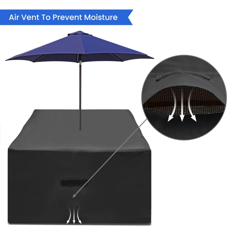 Vented Patio Table Cover Ripstop Texture Umbrella Hole Mesh Lining Black