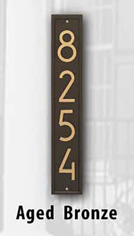 Vertical Address Plaque, Aged Bronze Finish with Brass Gold Numbers