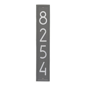 Vertical Address Sign, Minimalist Charcoal Grey, Modern Sans Serif Font