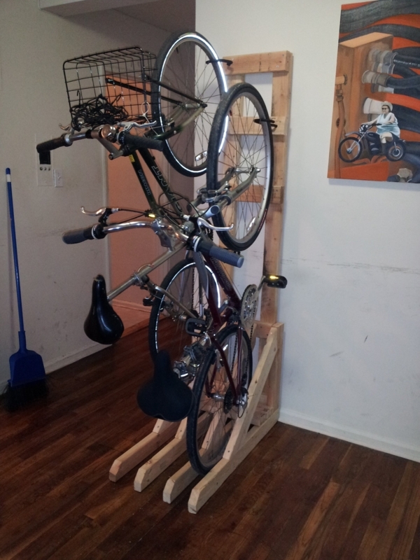 Vertical Bike Rack Raw 2x4 Lumber DIY Unfinished Wood Stand