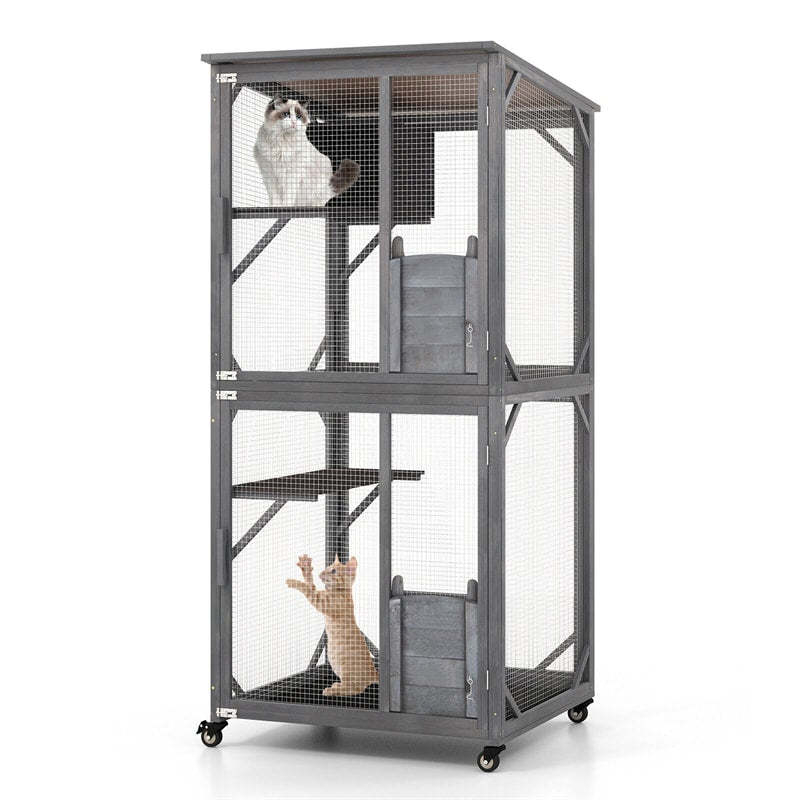 Vertical Catio Weathered Grey Finish Mobile Pet Condo
