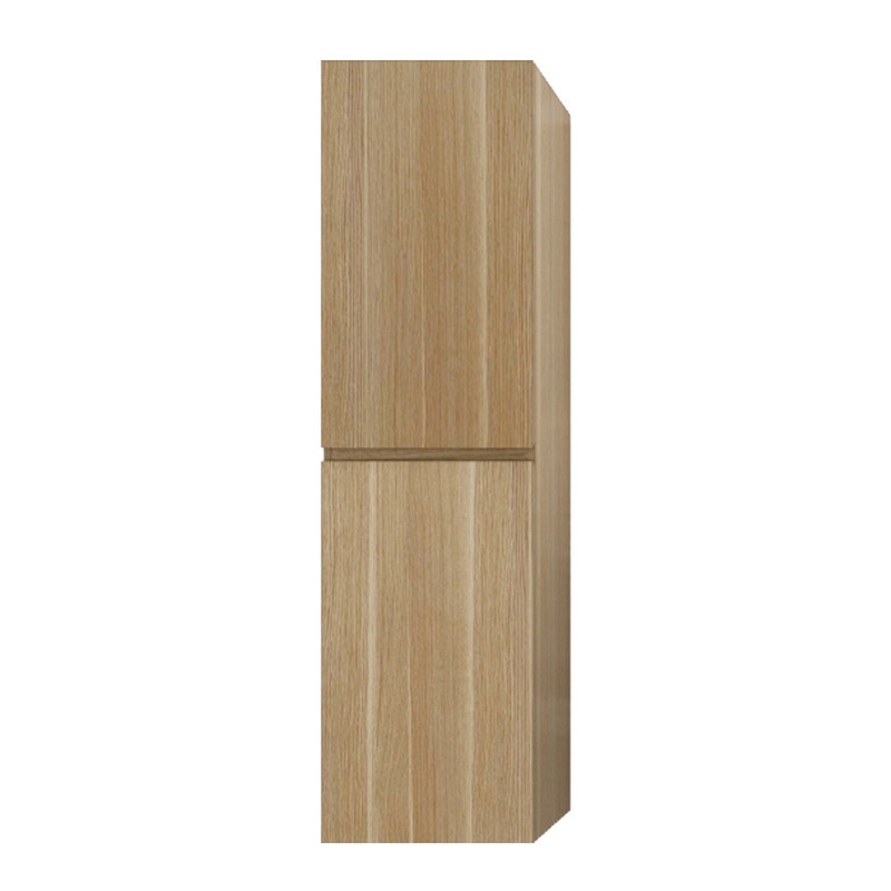 Vertical Grain Light Oak Wall Mounted Cabinet, Handleless Grip.