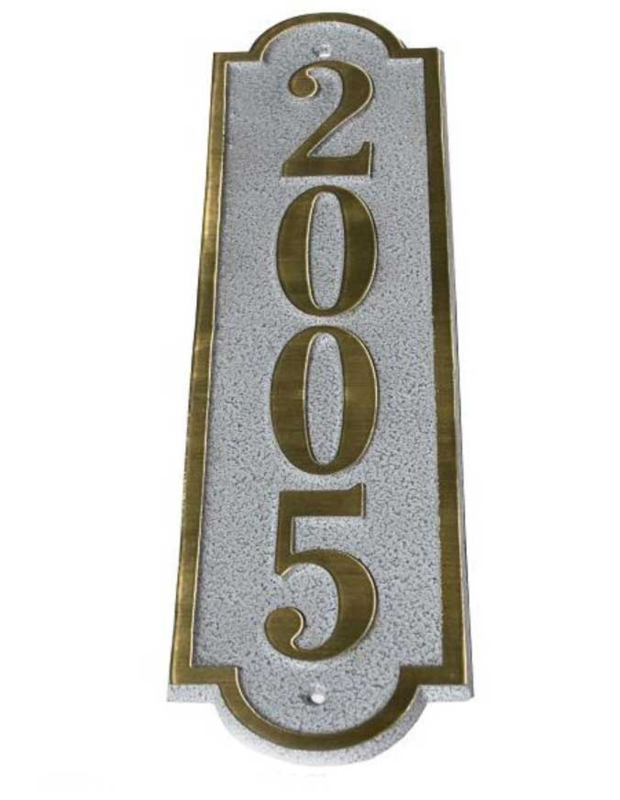 Vertical House Number Plaque, Scalloped Ends, Stone Textured Background