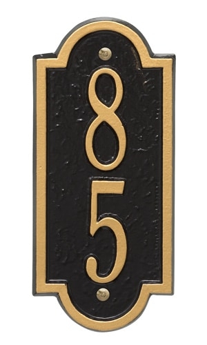 Vertical House Number Sign, Matte Black Pebbled Finish, Arched Top