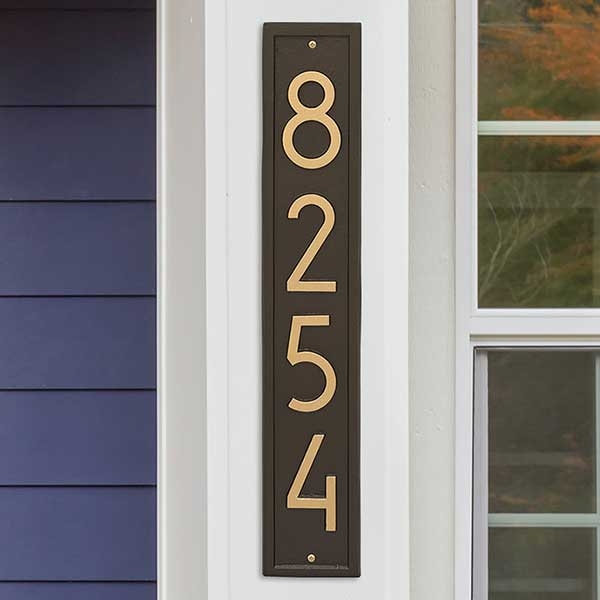 Vertical House Numbers, Slim Format, Aged Bronze with Satin Gold Digits