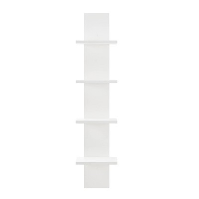 Vertical Spine Wall Shelf: Four-Tier White Design with Matte Finish