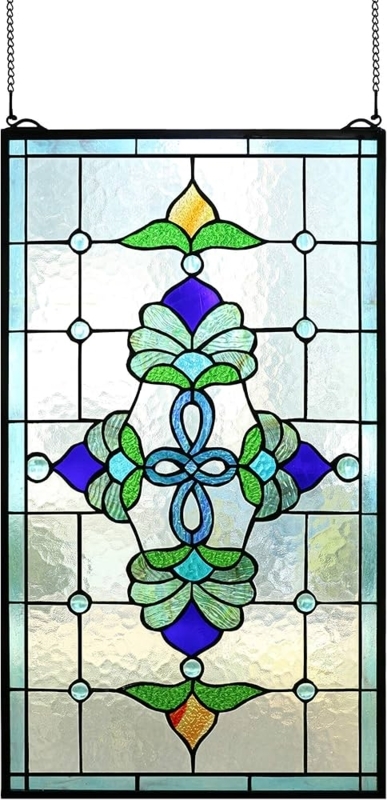 Vertical Stained Glass Panel Victorian Rippled Water Glass Floral