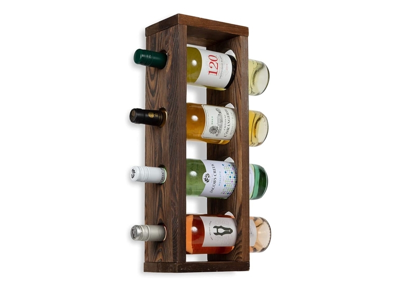 Vertical Wine Rack: Four Slot Design with Circular Cutouts.
