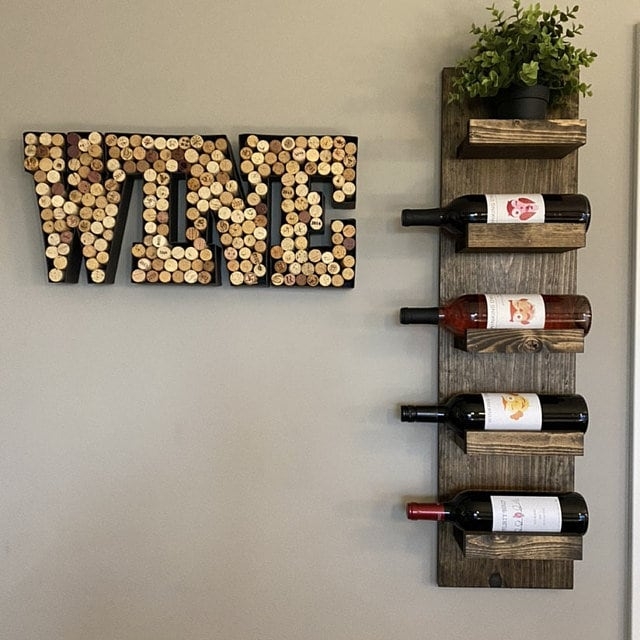 Vertical Wine Rack with Tiered Shelving and Integrated Planter.