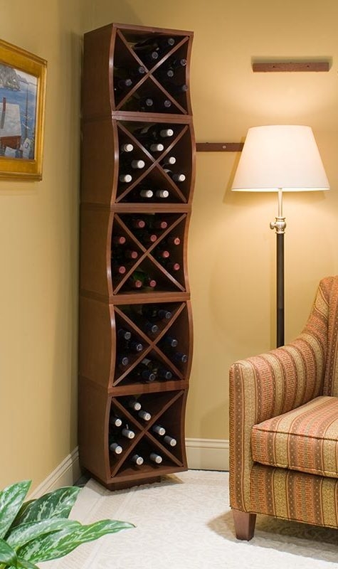 Vertical Wine Rack with Unique Wave Edge Sides, Walnut Brown.