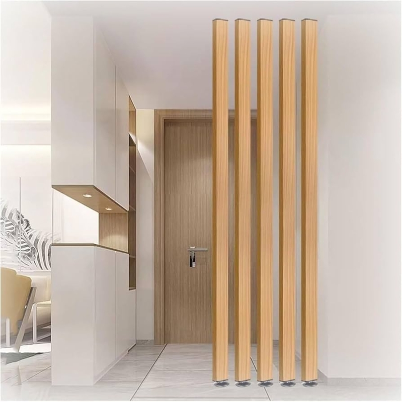 Vertical Wood Slat Partition Adjustable Tension Feet Floor To Ceiling
