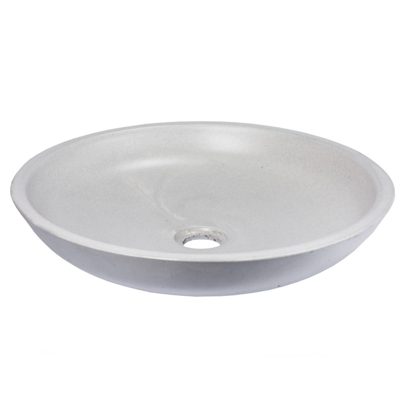 Vessel Sink: Light Gray Concrete Round Shallow Basin
