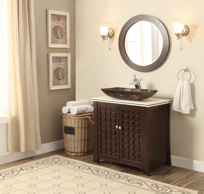 Vessel Sink Vanity Espresso Lattice Doors Waterfall Faucet