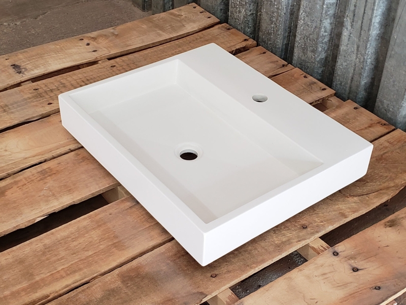 Vessel Sink with Side Faucet Deck: Off-White Concrete