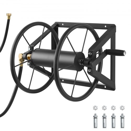 VEVOR Wall Mounted Garden Hose Reel, Holds 200 ft 5/8-inch Manual Water  Hose Winder, Heavy-Duty Steel, Outdoor Reel with Brass Fitting & 5ft Leader  ...