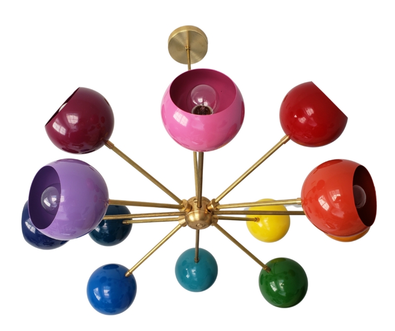 Vibrant Atomic Era Lighting with Enameled Cup Shades