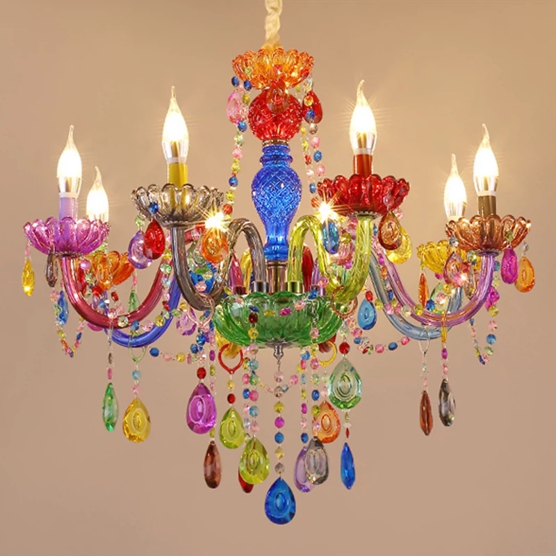 Vibrant Jewel Tone Light with Multi-Tiered Faceted Pendants