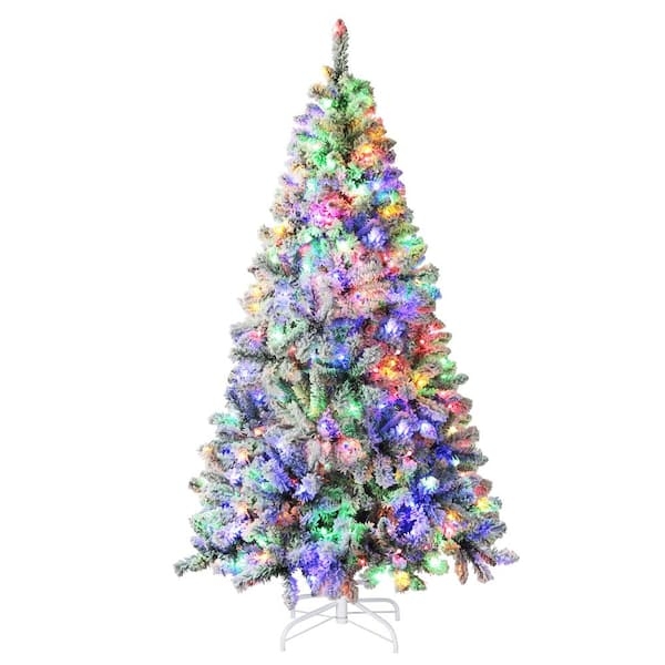 Vibrant Neon Glow Flocked Christmas Tree with Multi-Color LEDs