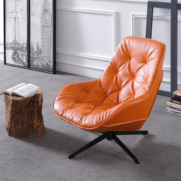 Vibrant Orange Accent Chair, Tufted Stitching, 4-Star Base