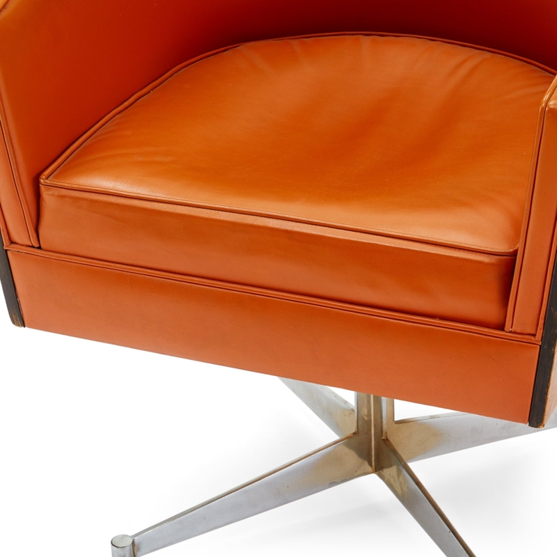 Vibrant Orange Barrel Chair, Wood Back Panels, 4-Star Base