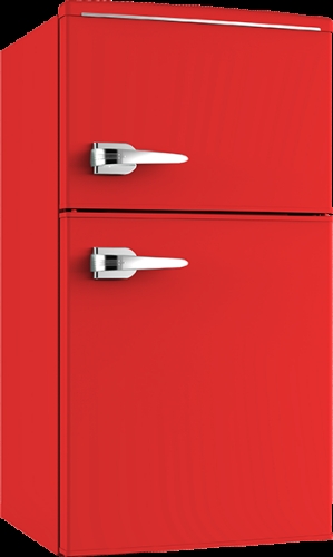 Vibrant Red Bar Fridge Two Door in Satin Finish with Top Freezer