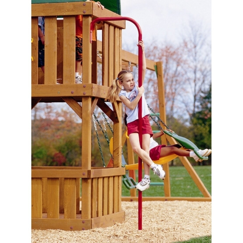Vibrant Red Fireman Pole Playground Accessory for Wooden Structure