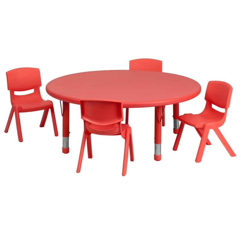 Vibrant Red Kids Activity Set with Polished Chrome Adjustable Legs