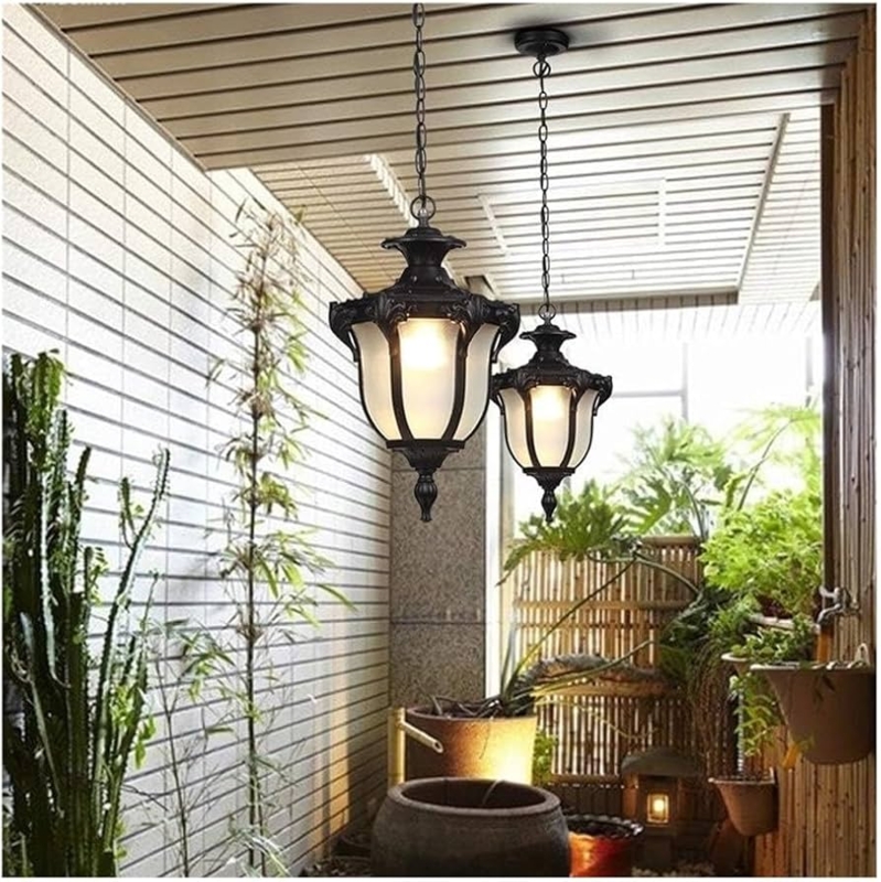 Victorian Pendant with Ornate Scrollwork, Frosted Glass Garden Light.